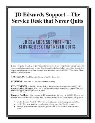 JD Edwards Support – The Service Desk that Never Quits