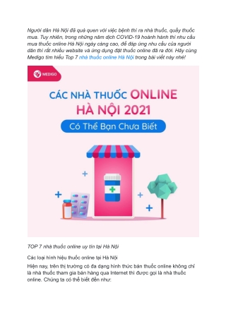 TOP 7  nhà thuốc online tại Hà Nội uy tín và chất lượng