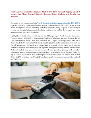 North America Contactless Payment Market, Size, Share, Growth: Ken Research