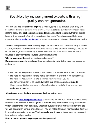 Best Help by my assignment experts with a high-quality content guarantee