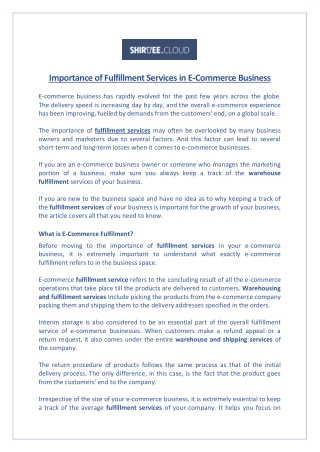 Importance of Fulfillment Services in E-Commerce Business
