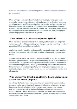How can an effective leave Management System increase employee productivity
