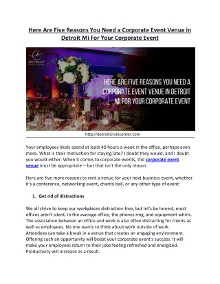 Here Are Five Reasons You Need a Corporate Event Venue in Detroit Mi