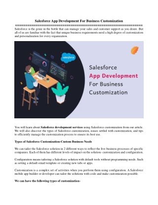 Salesforce App Development For Business Customization