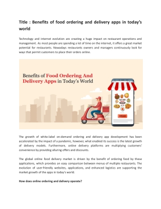 Benefits of food ordering and delivery apps in today’s world