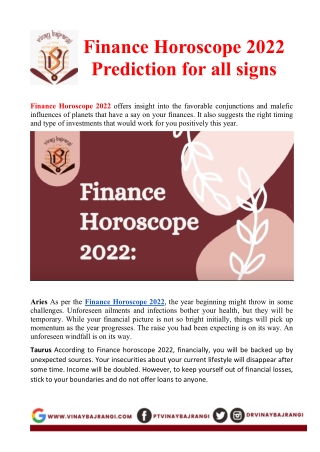 Finance Horoscope 2022 Prediction for all signs