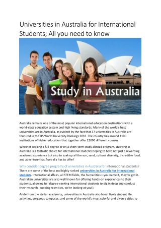 Universities in Australia for International Students; All you need to know