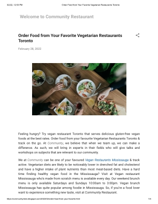 Order Food from Your Favourite Vegetarian Restaurants Toronto