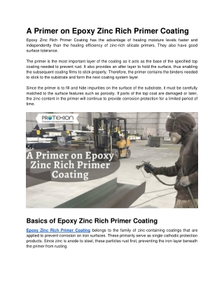 A Primer on Epoxy Zinc Rich Primer Coating