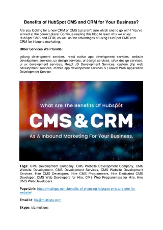 Benefits of Choosing HubSpot CMS & CRM For Your Business in 2022