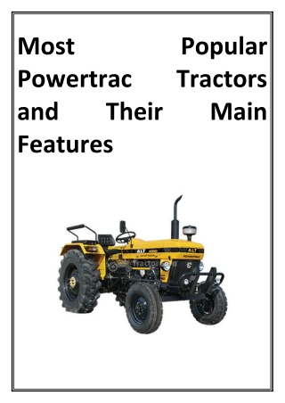 Most Popular Powertrac Tractors and Their Main Features