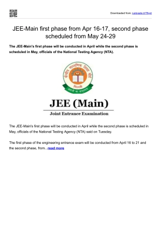 JEE-Main first phase from Apr 16-17, second phase scheduled from May 24-29