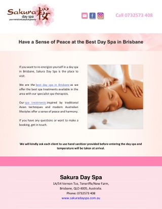 Have a Sense of Peace at the Best Day Spa in Brisbane