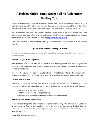 A Helping Guide- Some Never-Failing Assignment Writing Tips