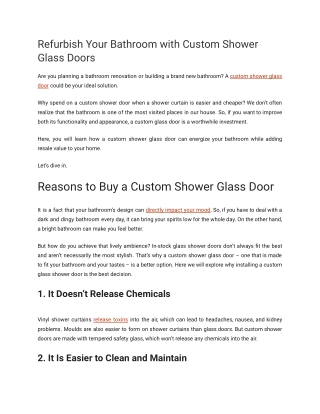 Refurbish Your Bathroom with Custom Shower Glass Doors