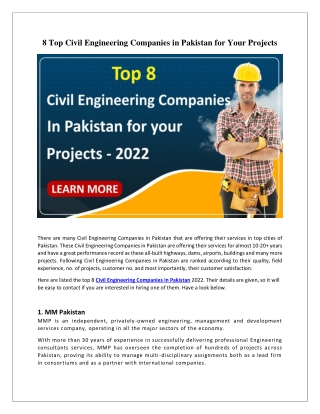 8 Top Civil Engineering Companies in Pakistan For Your Projects