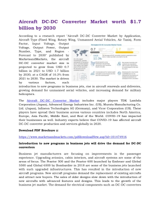 Aircraft DC-DC Converter Market worth $1.7 billion by 2030