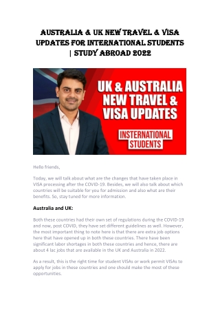 Australia & UK New Travel & Visa Updates for International Students Study Abroad 2022