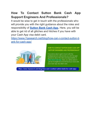 How To Contact Sutton Bank Cash App Support Engineers And Professionals?