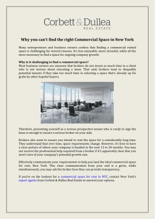 Why you can’t find the right Commercial Space in New York