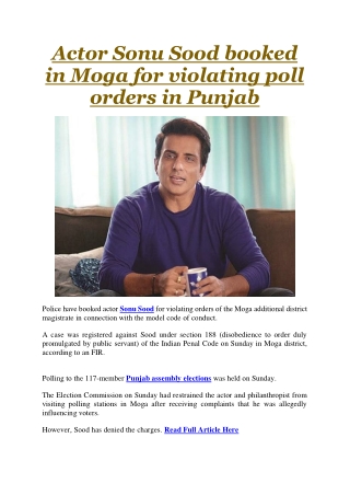 Actor Sonu Sood booked in Moga for violating poll orders in Punjab