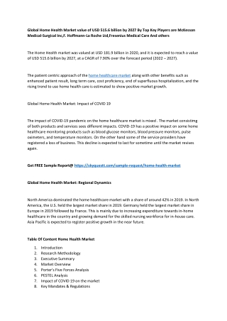 Global Home Health Market value of USD 515.6 billion by 2027 By Top Key Players