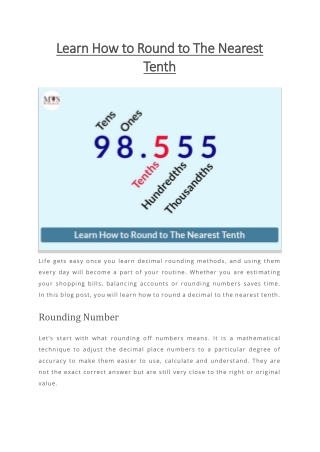 Learn How to Round to The Nearest Tenth