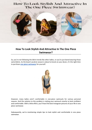 How To Look Stylish And Attractive In The One Piece Swimwear