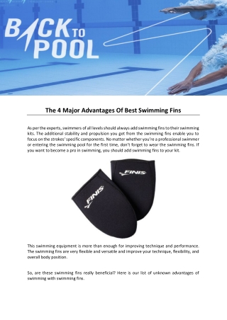 The 4 Major Advantages Of Best Swimming Fins