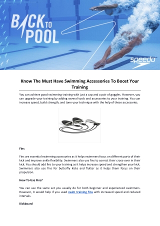 Know The Must Have Swimming Accessories To Boost Your Training