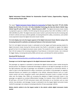 Digital Instrument Cluster Market for Automotive Growth Factors, Opportunities,