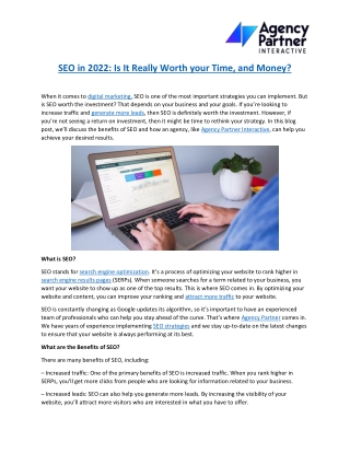 SEO in 2022: Is It Really Worth your Time, and Money? | Agency Partner