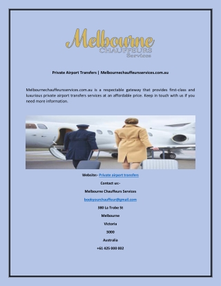 Private Airport Transfers  Melbournechauffeursservices.com