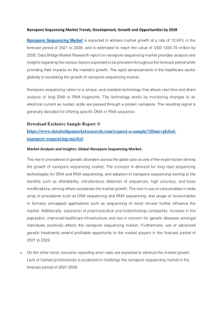 Nanopore Sequencing Market Trends, Development, Growth and Opportunities by 2028
