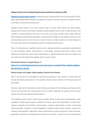 Papillary Thyroid Cancer Market Rising Demands and Business Outlook to 2028