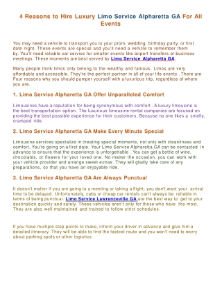4 Reasons to Hire Luxury limo service Alpharetta GA for All  Events