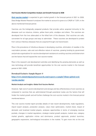 Oral Vaccine Market Competitive Analysis and Growth Forecast to 2028