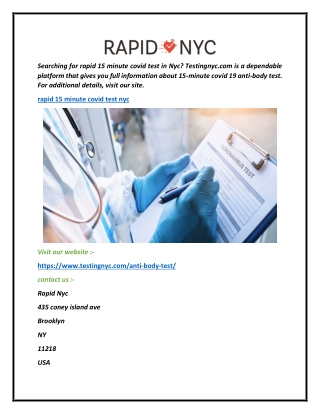 Rapid 15 Minute Covid Test Nyc  Testingnyc.com