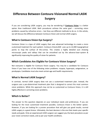 Difference Between Contoura Visionand Normal LASIK Surgery