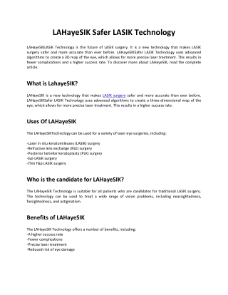 LAHayeSIK Safer LASIK Technology