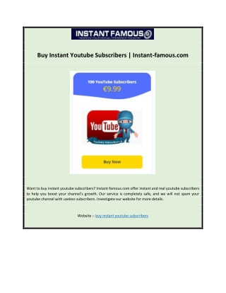 Buy Instant Youtube Subscribers | Instant-famous.com