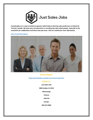 Sales Recruitment Agency justsalesjobs.ca