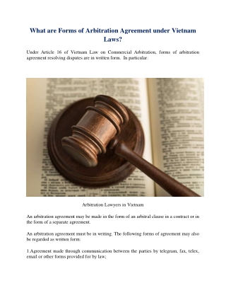 What are Forms of Arbitration Agreement under Vietnam Laws