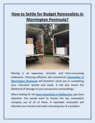 How to Settle for Budget Removalists in Mornington Peninsula