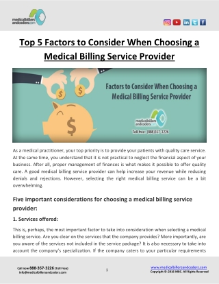 Top 5 Factors to Consider When Choosing a Medical Billing Service Provider