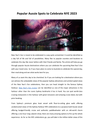 Popular Aussie Spots to Celebrate NYE 2023