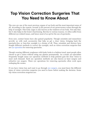 Top Vision Correction Surgeries That You Need to Know About