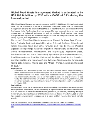 Global Food Waste Management Market is estimated to be US