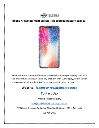 Iphone Xr Replacement Screen | Mobilerepairfactory.com.au