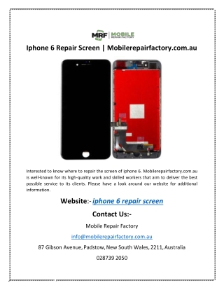 Iphone 6 Repair Screen | Mobilerepairfactory.com.au